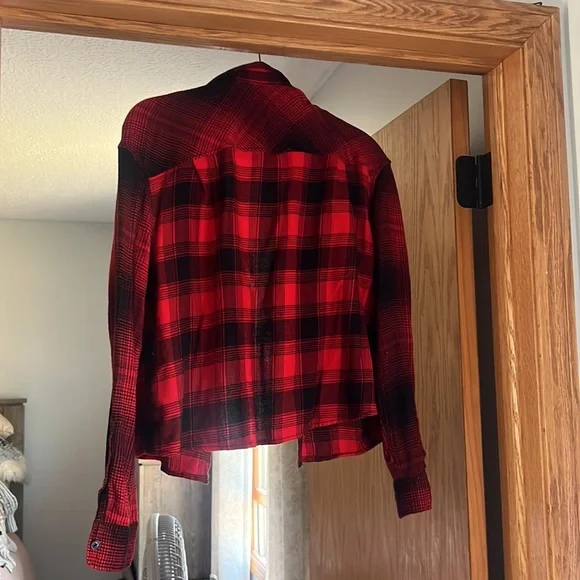 Express cropped flannel - red and black - medium - Picture 2 of 2